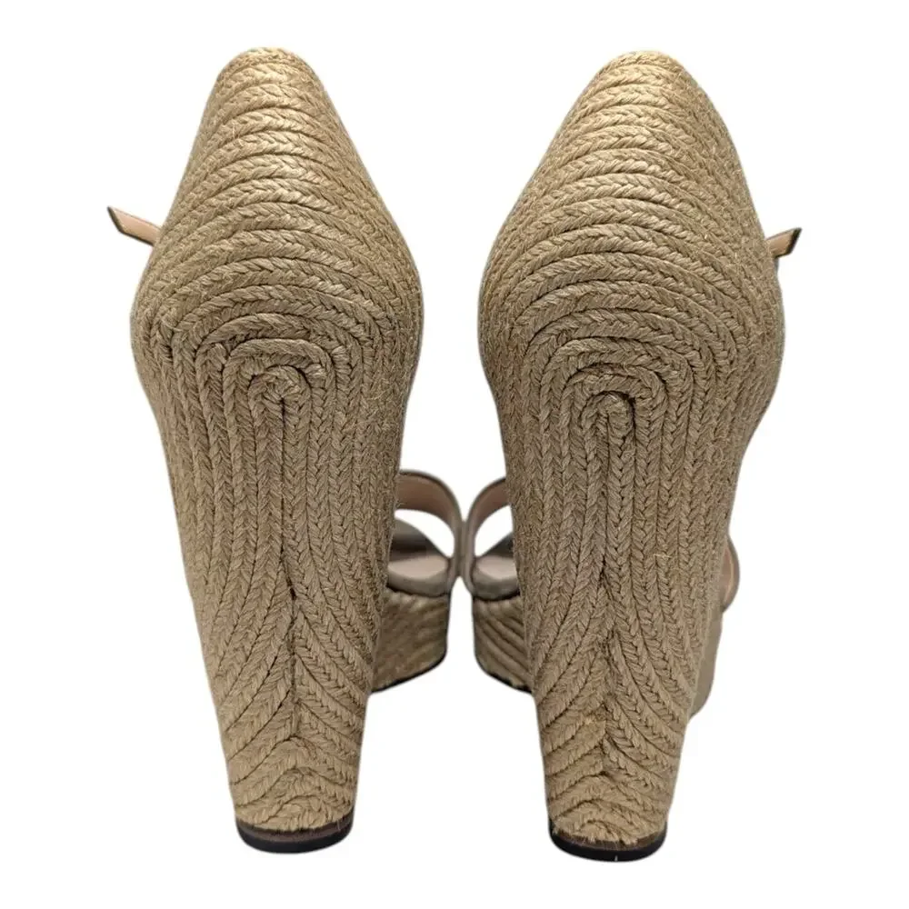 Gucci Horsebit Wedge Espadrille Platform Sandal Neutral Suede Raffia 41 | 10.5